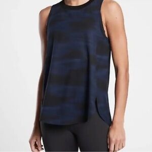Athleta Women Zephyr Tank Top Black Blue Blurred Camo Printed Pattern Sz XS 156